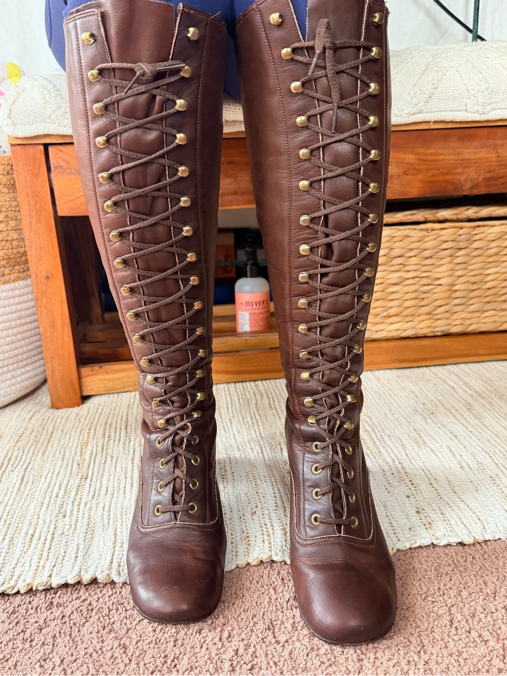 Women's Tall Lace-Up Brown Leather Boots vintage 60s